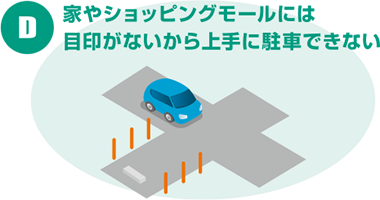 D：家やショッピングモールには目印がないから上手に駐車できない