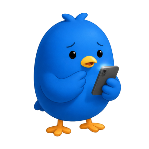 スマートフォンを見るブルーバードくん
